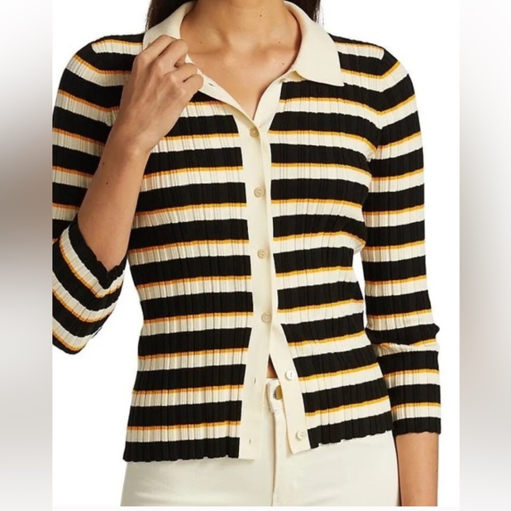 NWOT Theory Hudson Polo Style Striped Knit Button Front Cardigan Size M